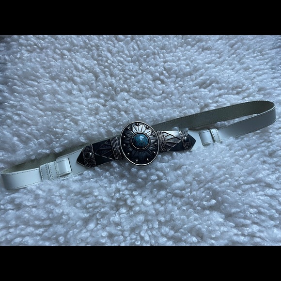 Vintage white leather belt with turquoise stone - Picture 1 of 1